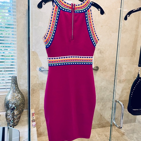 Milly Fuschia Woven Trim Sleeveless Sheath Dress - Picture 4 of 7